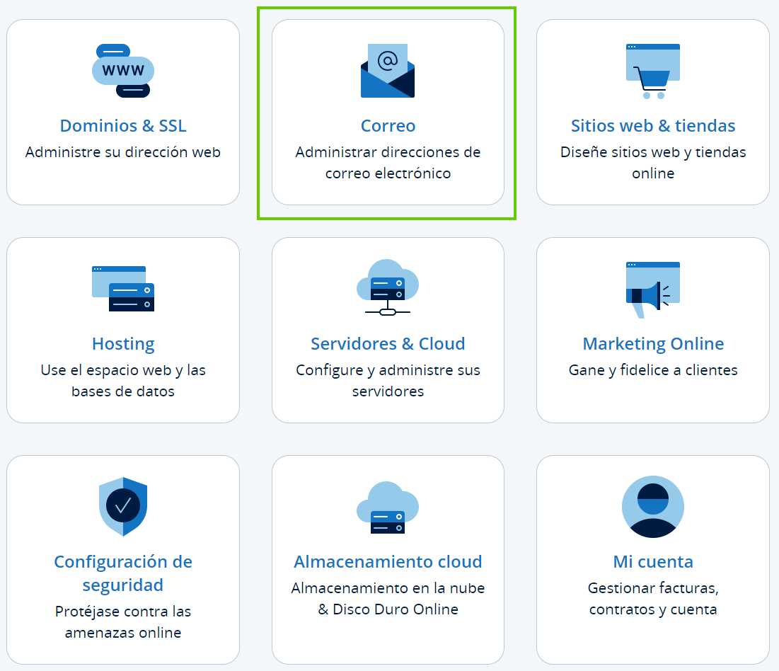 Captura de pantalla: E-mail en el menú de la cuenta IONOS