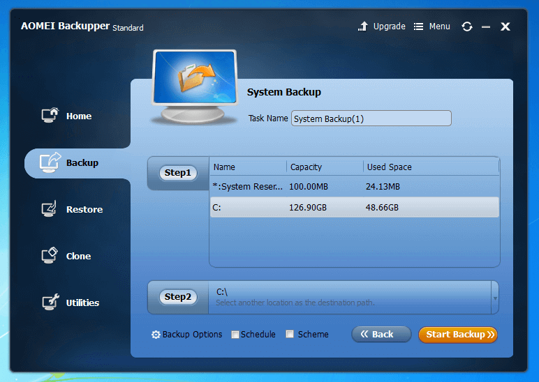 Aomei Backupper Standard 4.0.4: configuración de la copia de seguridad