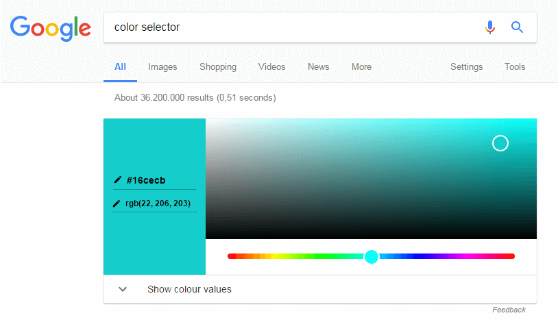 Selector de color en la búsqueda de Google