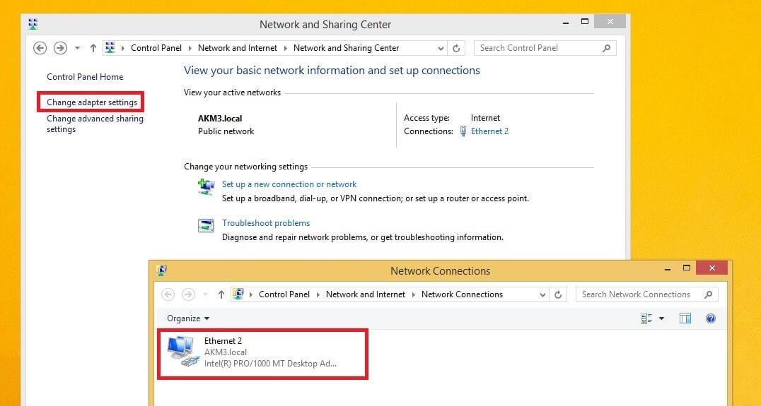 Centro de redes y recursos compartidos en Windows 8