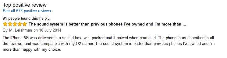 Captura de pantalla de una reseña de Amazon sobre el iPhone 5
