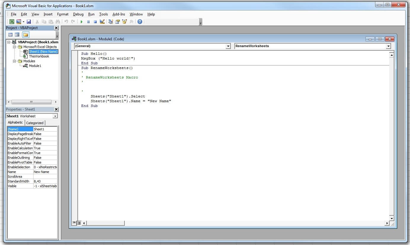 Vista del Editor Visual Basic con los códigos de las dos macros creadas hasta ahora