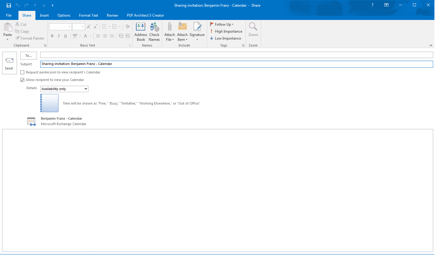 Invitación de uso compartido en Outlook