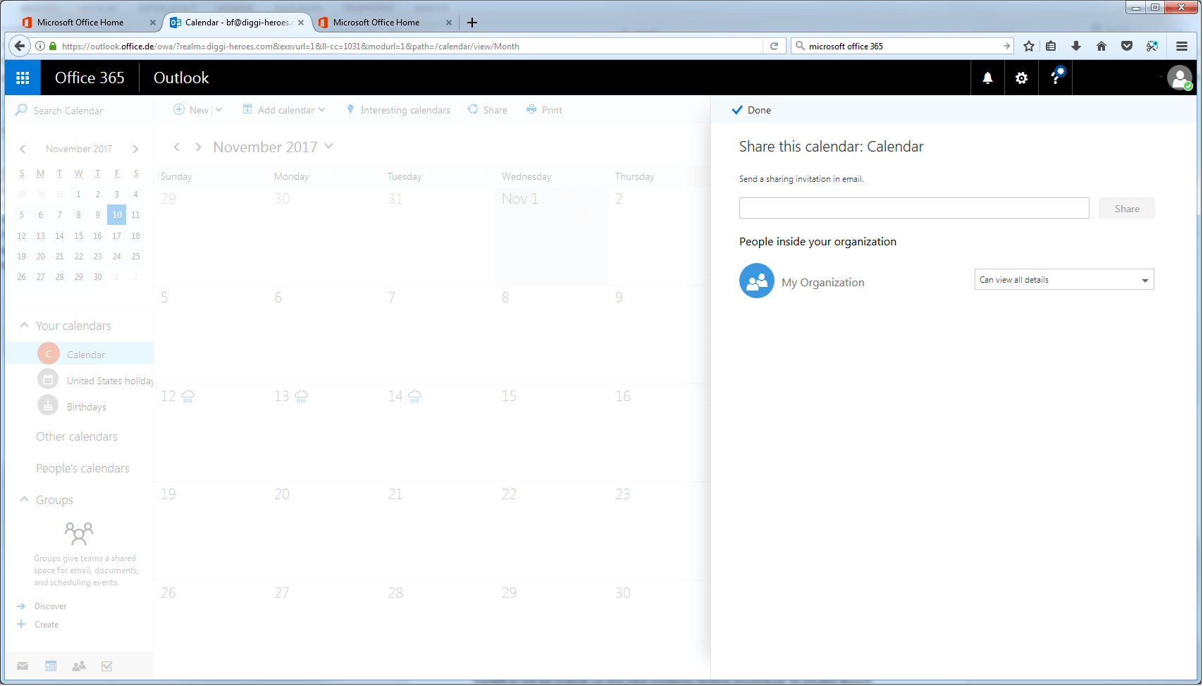 Microsoft 365: opciones de uso compartido de la app Calendario