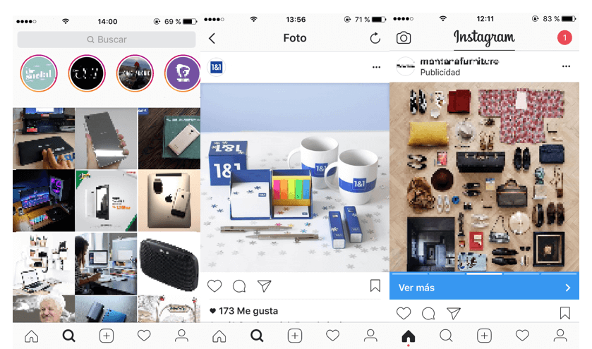 Ejemplo de visualización y opciones de los posts en Instagram