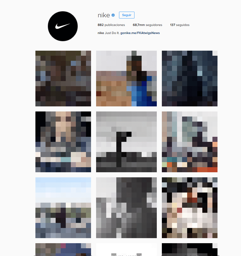 Perfil de empresa de Nike en la versión web de Instagram