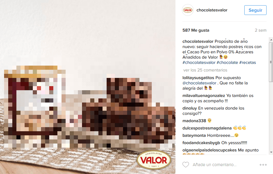 Captura de pantalla de una entrada de Chocolates Valor en Instagram para escritorio