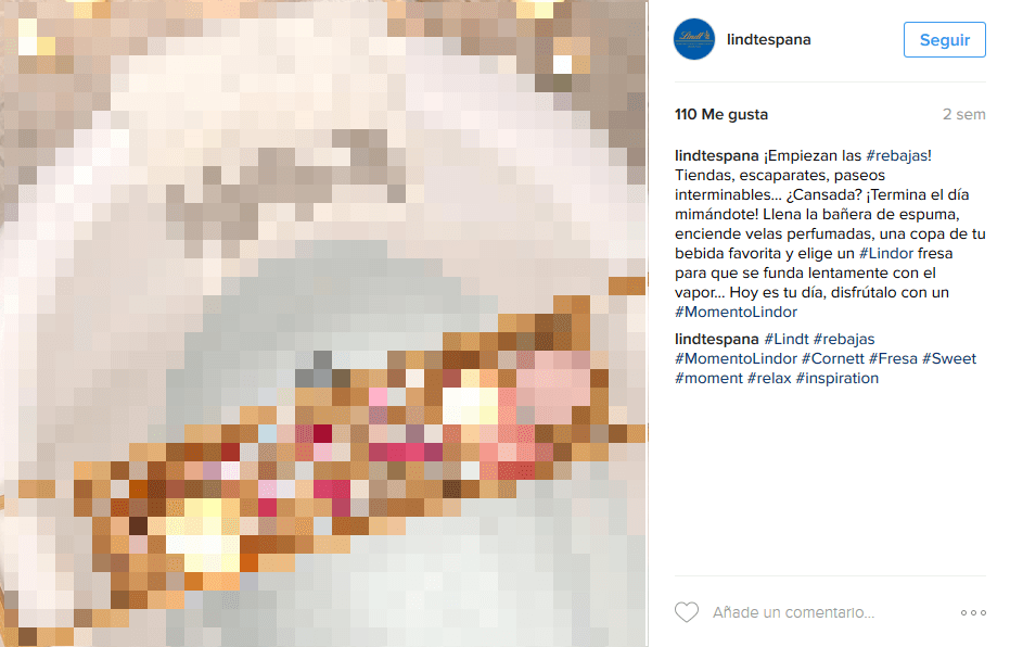 Captura de pantalla de Lindt España en la versión de escritorio de Instagram