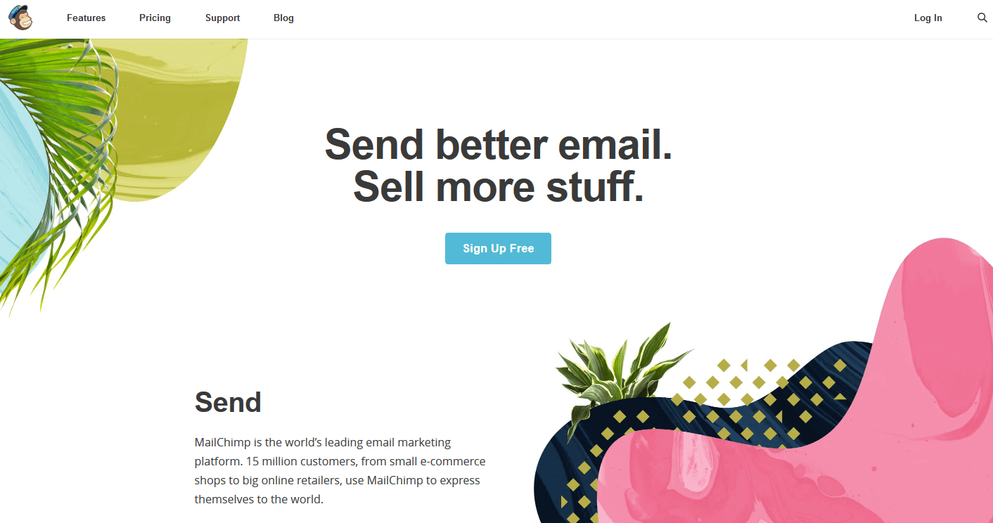 Página de inicio de MailChimp
