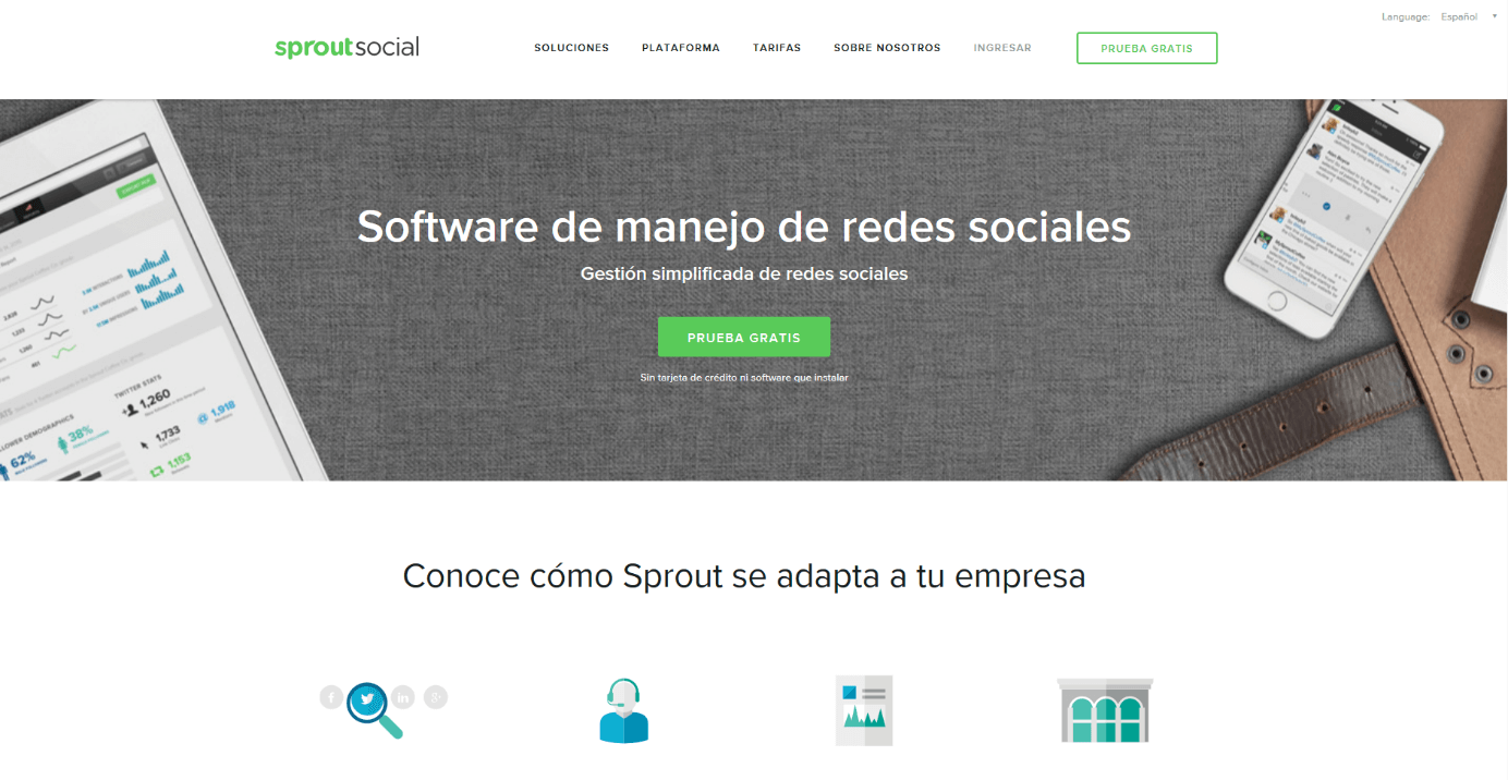 Captura de pantalla de la web de Sprout Social