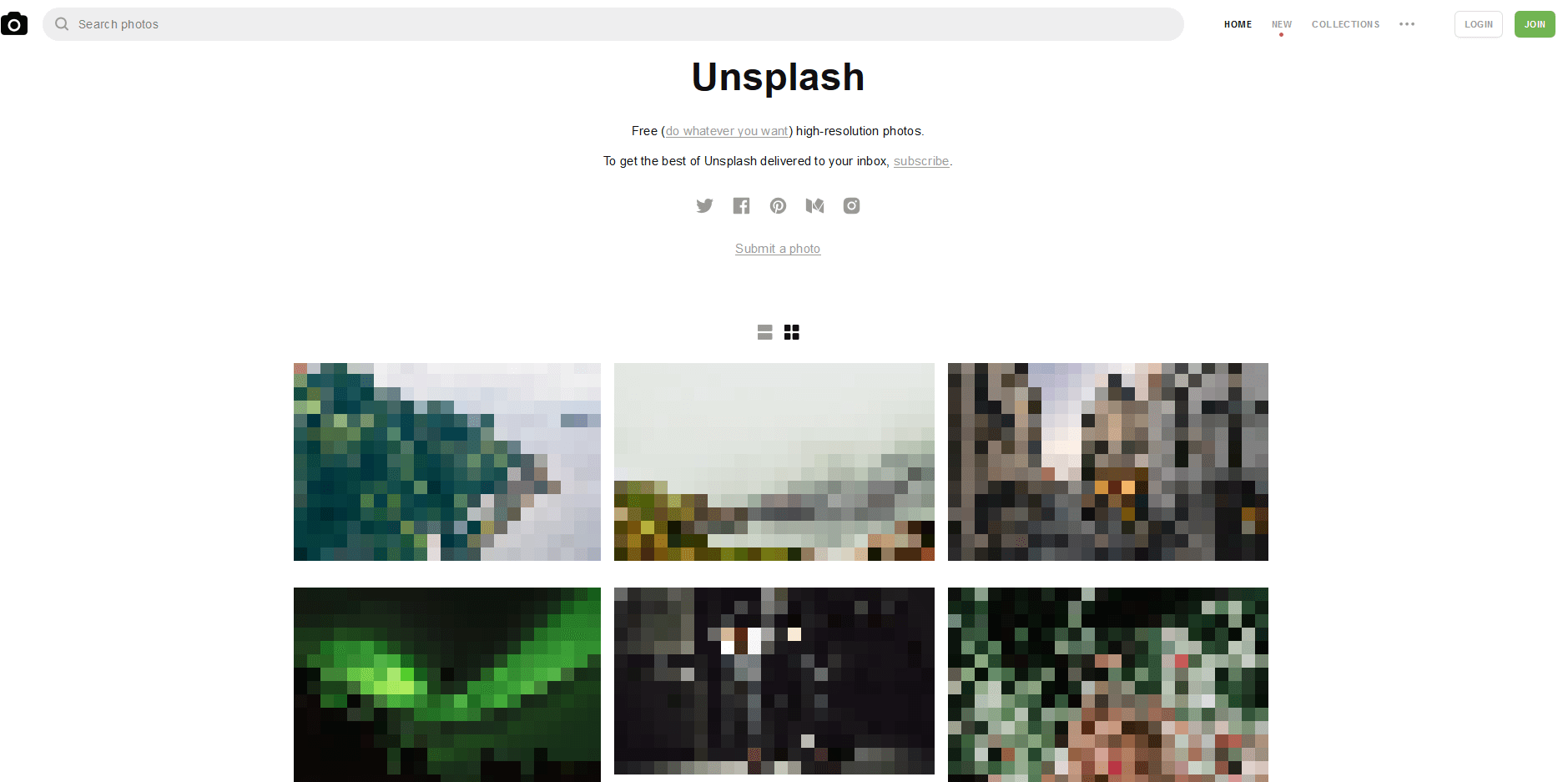 Captura de pantalla de la web de Unsplash