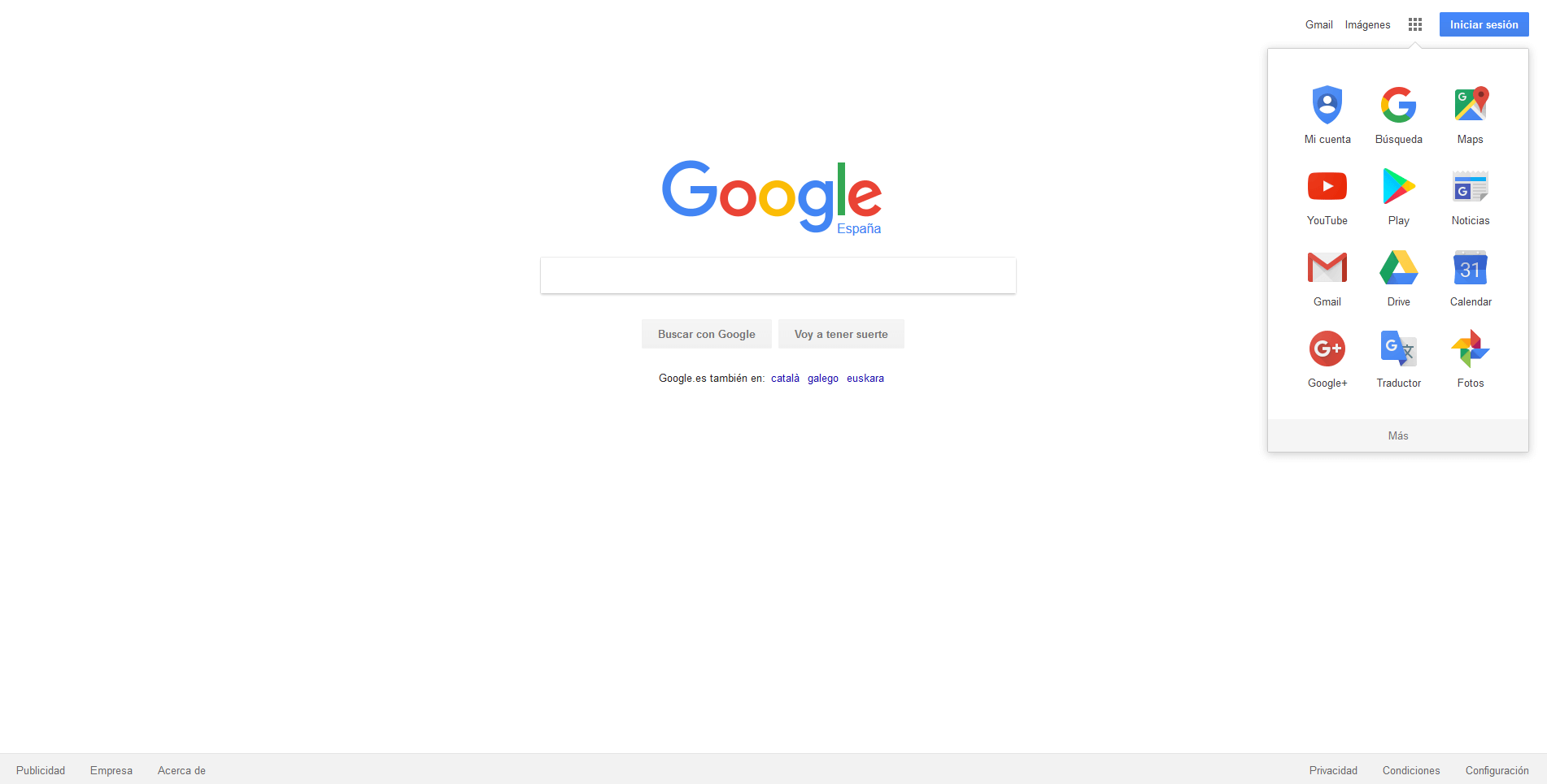Screenshot de la página de inicio de Google España
