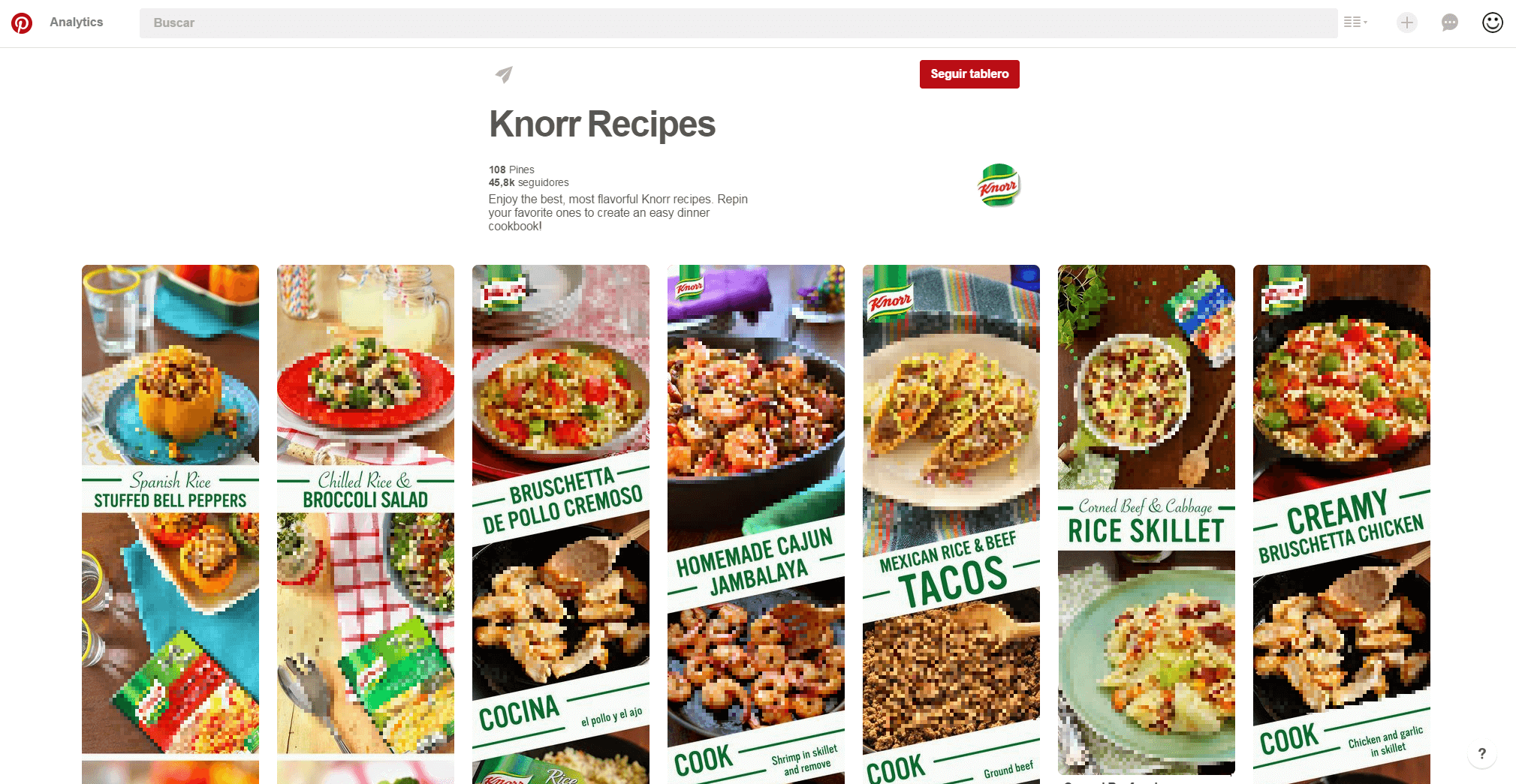 Vista del perfil de Knorr en Pinterest