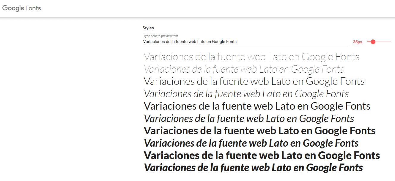 Variaciones de la fuente web Lato en Google Fonts
