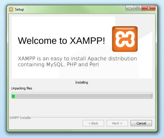 Instalar XAMPP: comienzo del proceso de instalación de XAMPP
