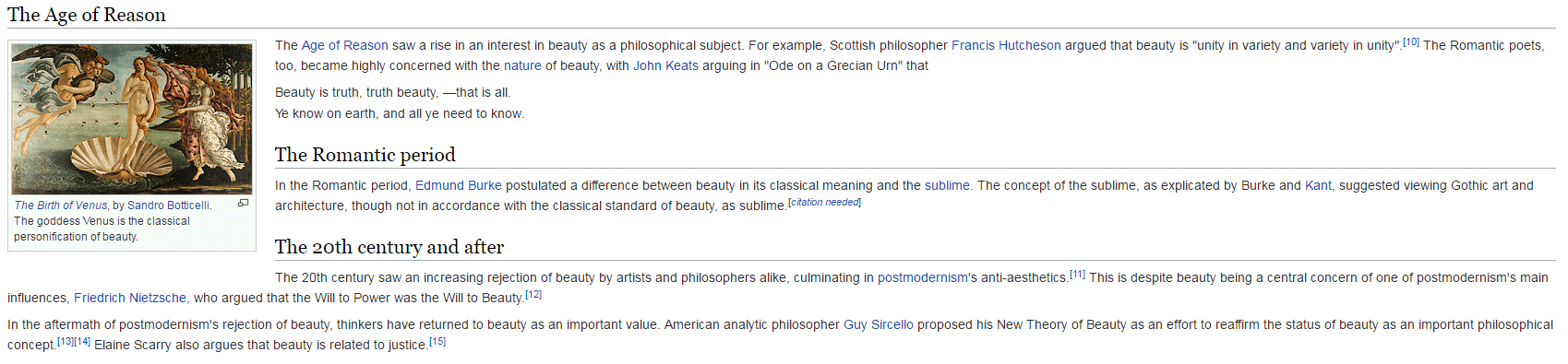 Detalle del artículo original sobre la belleza (beauty) en Wikipedia