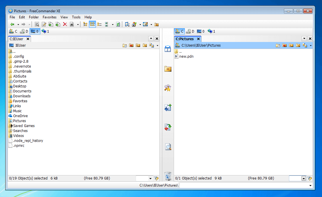 Interfaz de usuario del gestor de archivos de Windows FreeCommander XE 2017