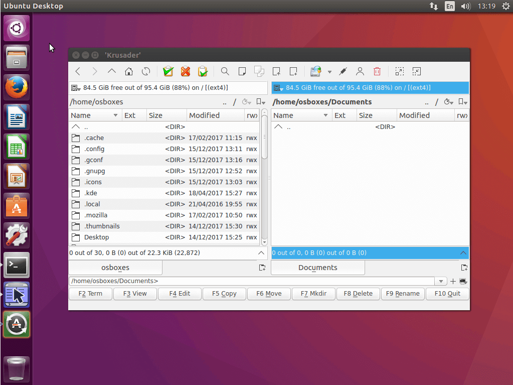 Interfaz de usuario del gestor de archivos de Linux Krusader