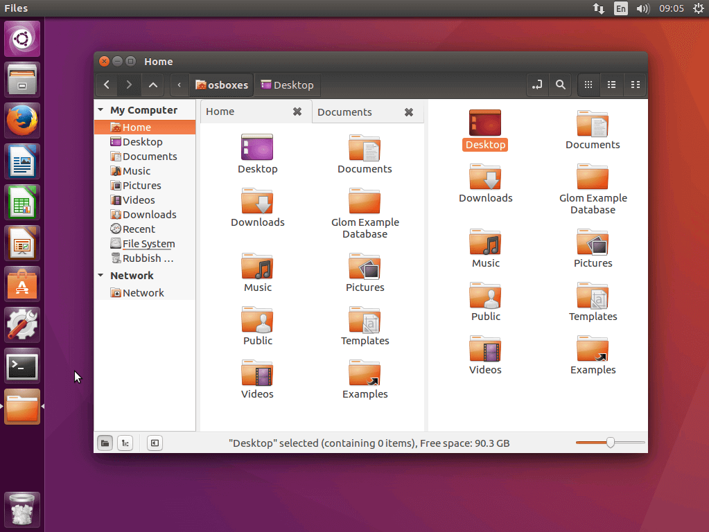 Interfaz de usuario del gestor de archivos de Linux Nemo