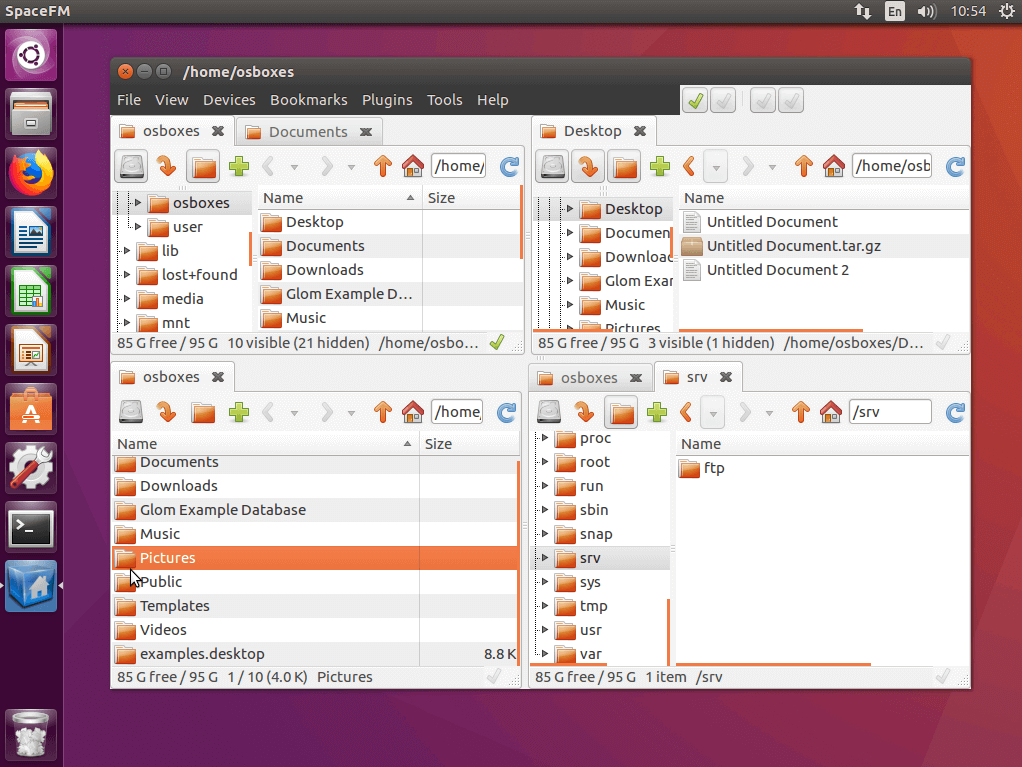 Interfaz de usuario del gestor de archivos de Linux SpaceFM