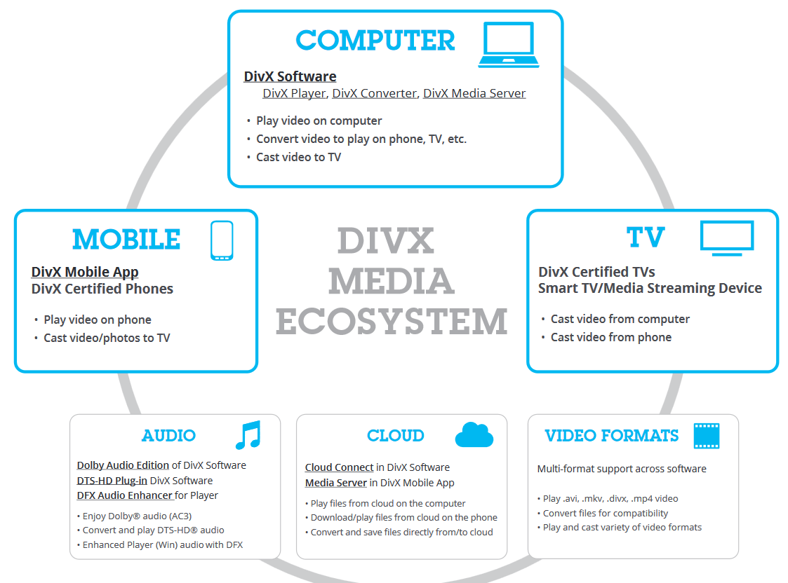 Alt-Text: Captura de pantalla del ecosistema de medios DivX