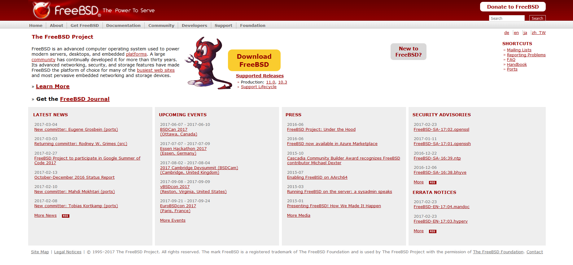 Página de inicio del proyecto open source FreeBSD