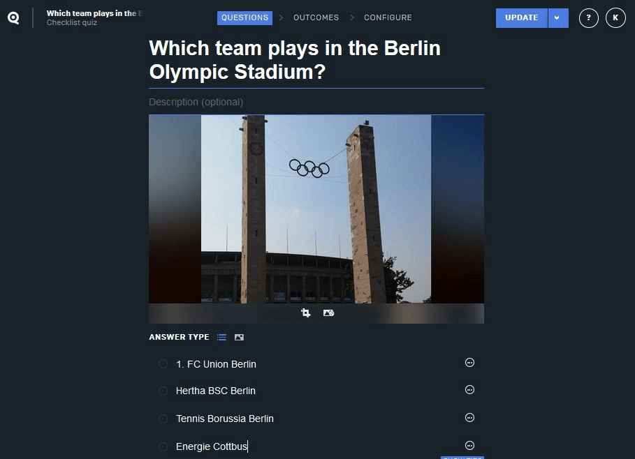 Screenshot de un cuestionario creado con Qzzr