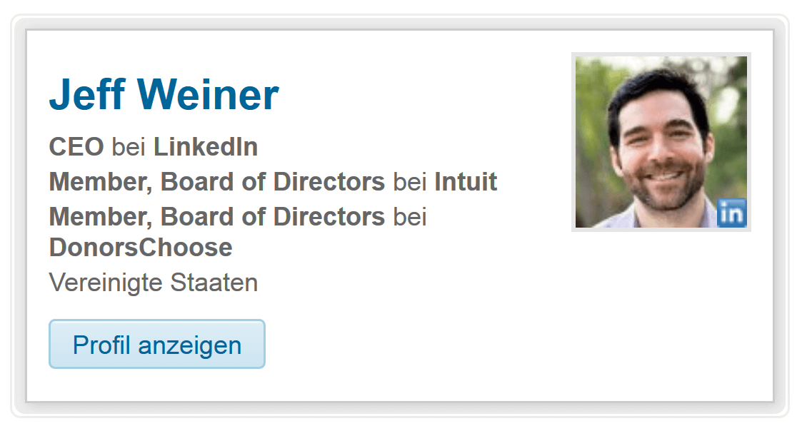 El widget de perfil de miembro de LinkedIn