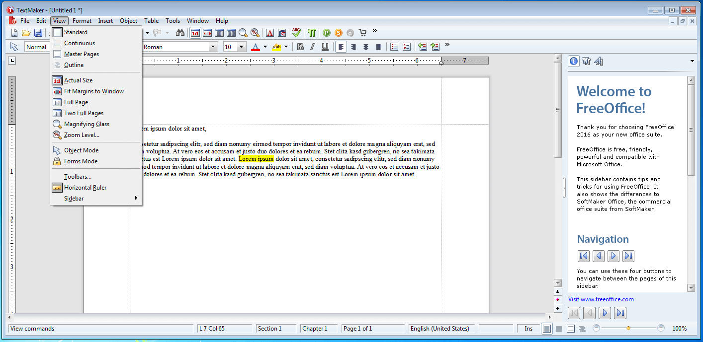 Captura de pantalla de TextMaker de FreeOffice