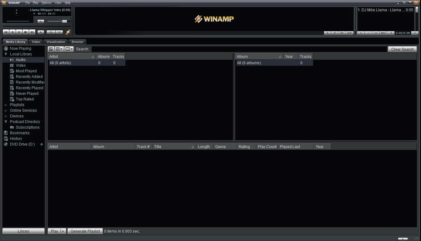 Captura de pantalla de la interfaz del reproductor Winamp