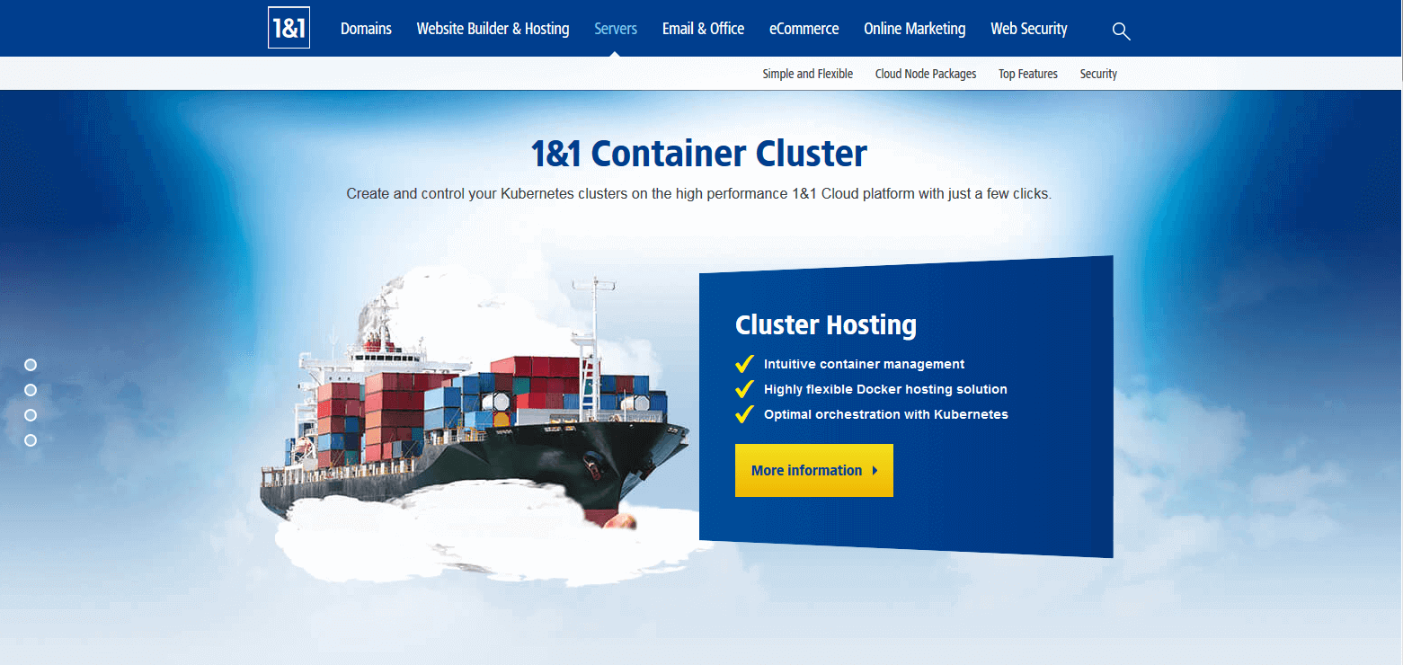 Captura de pantalla de la página de IONOS Container Cluster