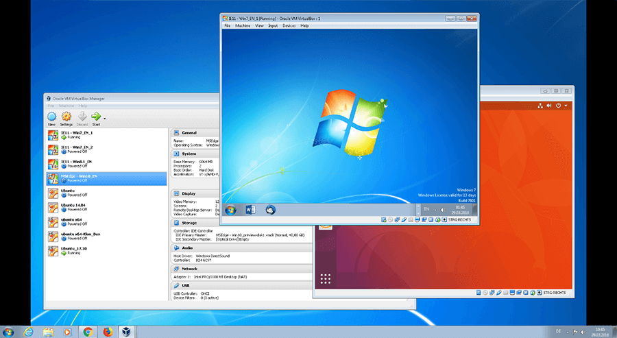 Windows 7 y Ubuntu 17.10 como sistemas invitados virtualizados a través de Oracle VM VirtualBox