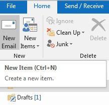 Captura de pantalla de la opción "Crear nuevo correo electrónico" en Outlook