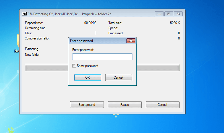 Captura de pantalla de la ventana para introducir una contraseña con 7-ZIP en Windows