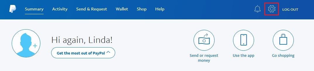 Cuenta PayPal: barra de menú