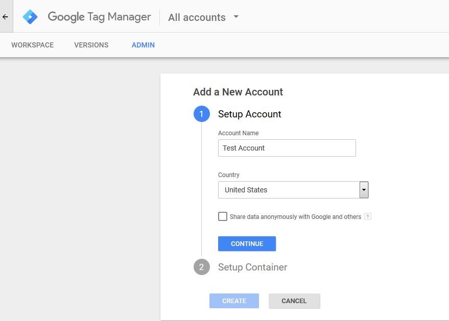 Google Tag Manager: configuración de la cuenta
