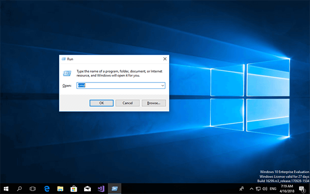 Ventana del programa "Run" de Windows