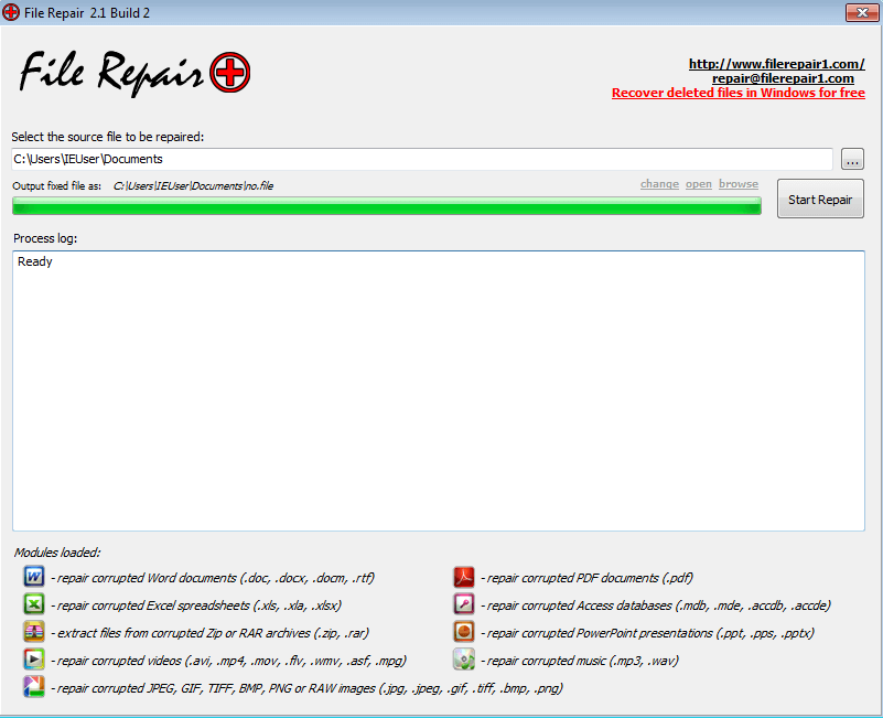 Interfaz de usuario de File Repair