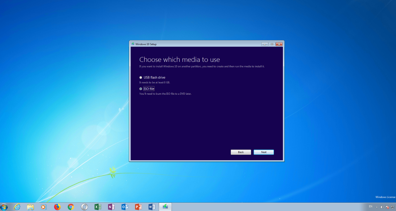 Ventana de configuración de Windows 10 para seleccionar el medio a usar