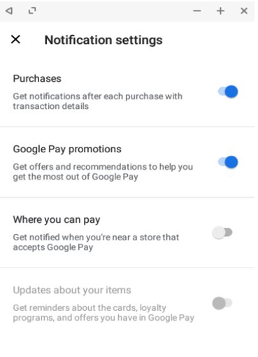 Pestaña de Google Pay para notificaciones
