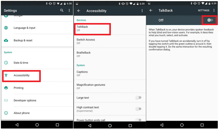 TalkBack en los ajustes de Android