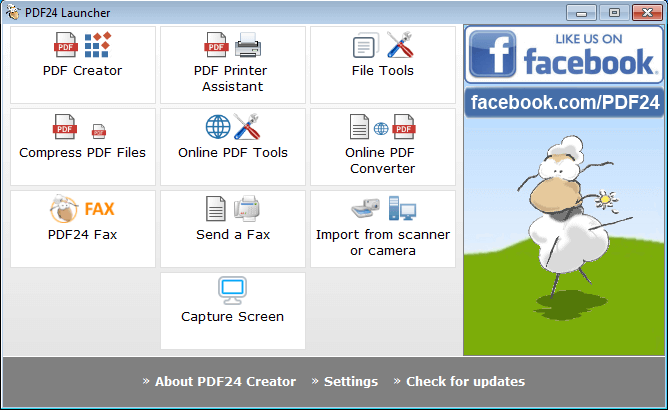 Interfaz de usuario del lanzador PDF24