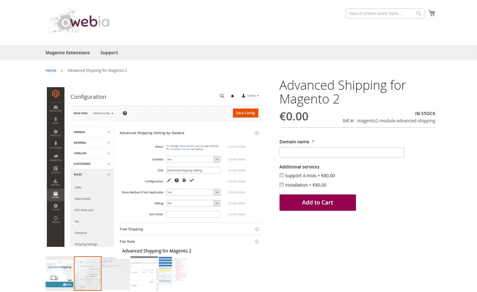 Página web de la extensión de Magento, Advanced Shipping