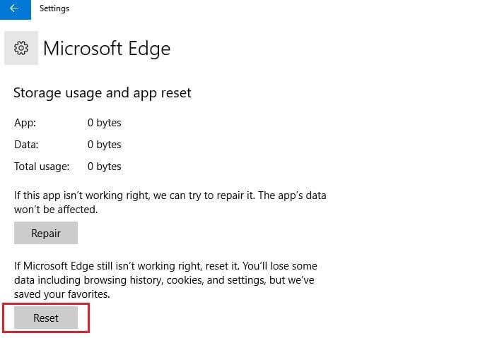 Microsoft Edge en el menú “Apps & Features”