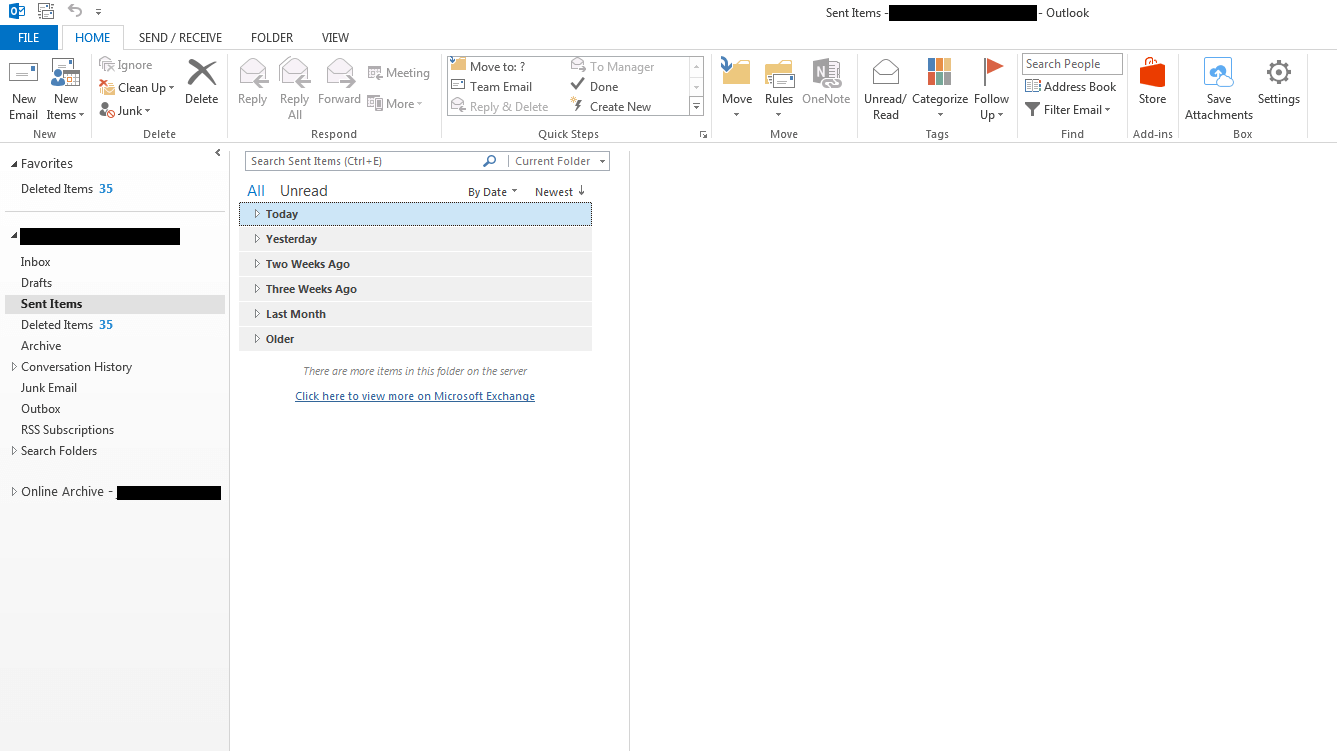 Outlook 2013 en Windows 7: carpeta Elementos enviados