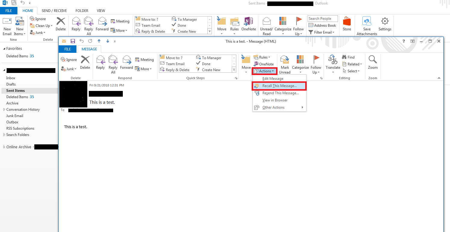 Outlook 2013 en Windows 7: la función Recuperar este mensaje