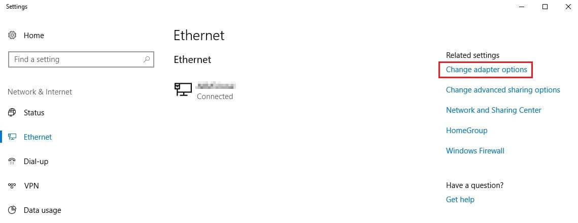 Configuración de Ethernet en Windows 10