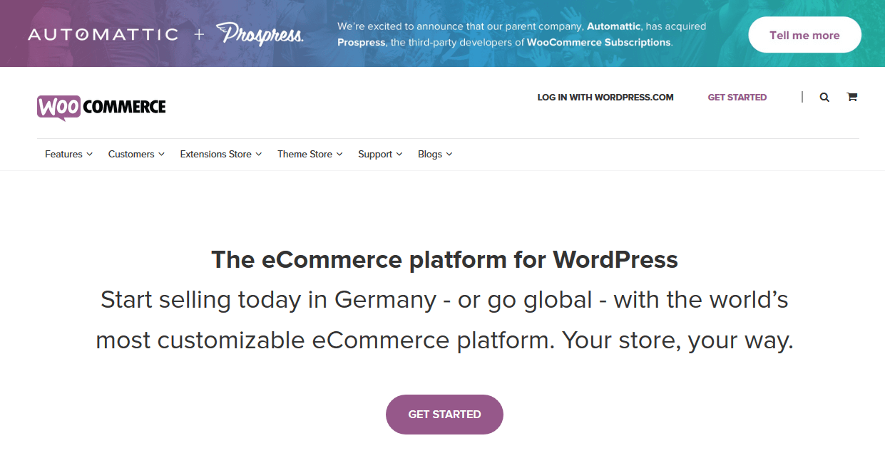 Página web de la plataforma de comercio electrónico WooCommerce