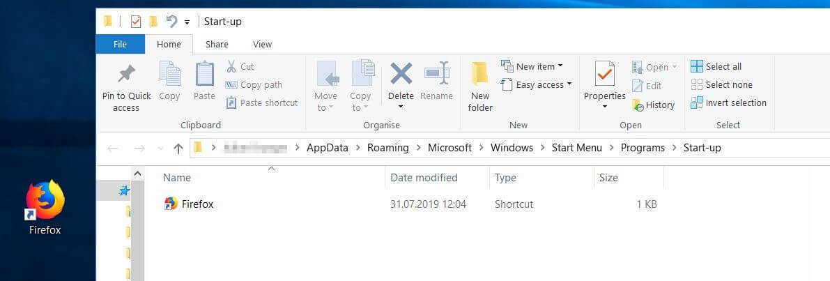 Acceso directo en la carpeta Inicio de Windows 10 específica del usuario