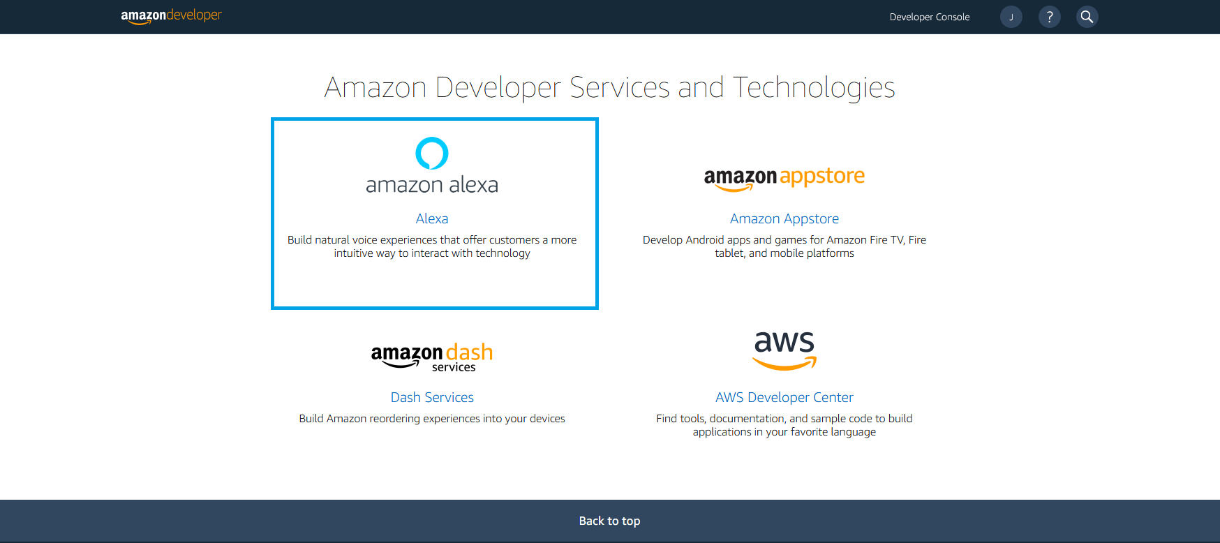 Consola de desarrollo de Amazon: descripción general del servicio